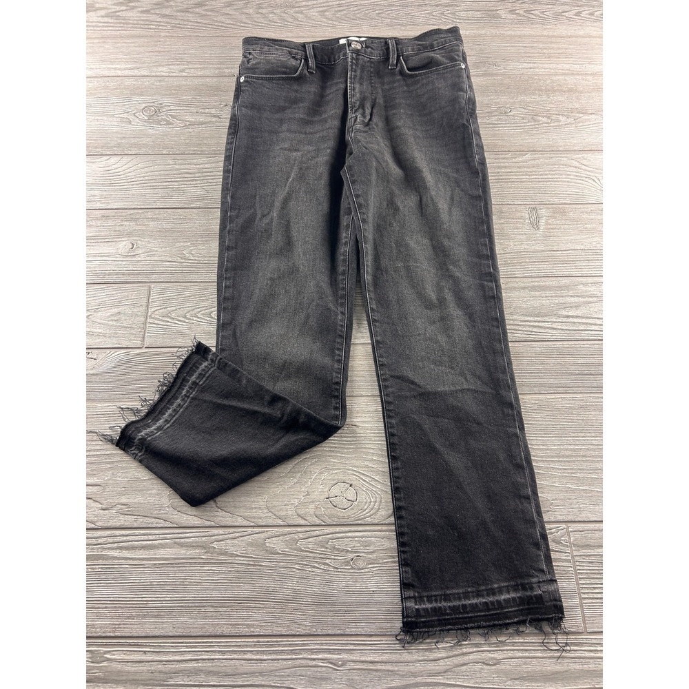 FRAME Le High Straight Black High Rise Slim Straight Leg Jeans Size 28 Grunge